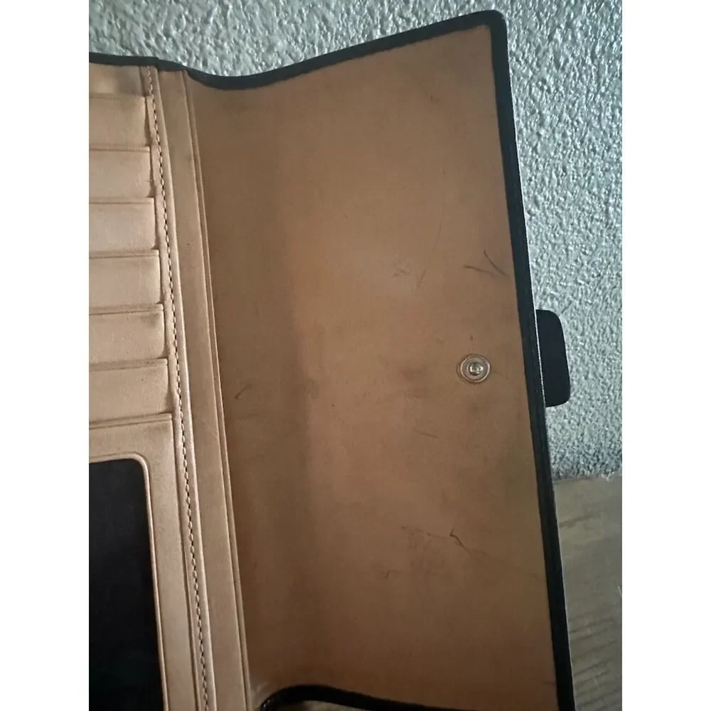 Vintage Coach Black Leather Single Stitch Tri-Fold Soho Wallet